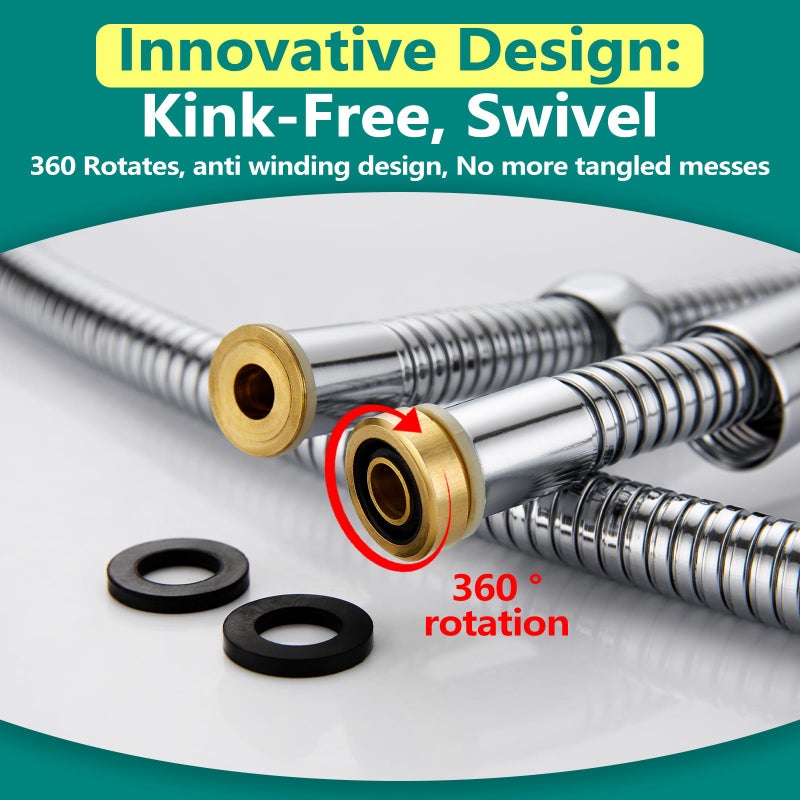 TRIPHIL Kink-free Shower Hoses Extra-long for Handheld Showerhead Hose Replacement Flexible Metal Shower Tube Extension Anti-twist 2 Brass Connectors Stainless Steel Sleeve Chrome 79 Inches - Image 2